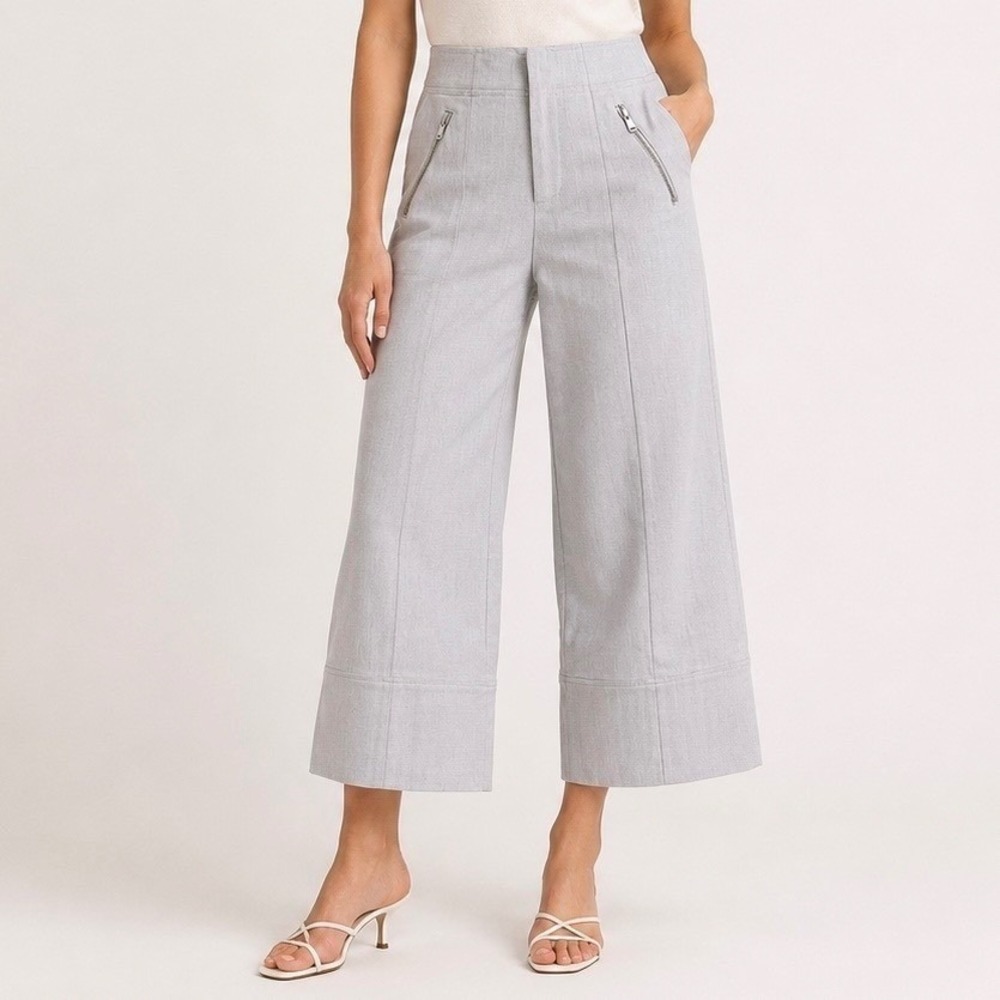 NWOT Cinq à Sept High Waist Wide Leg Cropped Pintuck Denim Pants Quiet Luxury 4